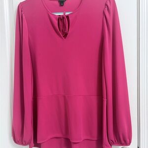 Ann Taylor Fuchsia Tie-Neck Long Sleeve Blouse